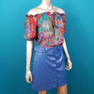 🌠 MODA INTERNATIONAL Boho Gypsy Paisley 100% Silk Top w/ Embellishments